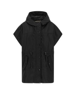 Weekend Hooded Casual Jacket With Quilted Back And Adjustable Drawstrings - Black