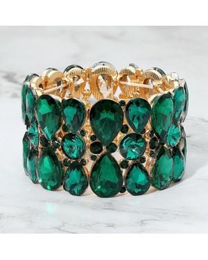 Fashnzfab Teardrop Crystal Stretch Evening Bracelet - Green