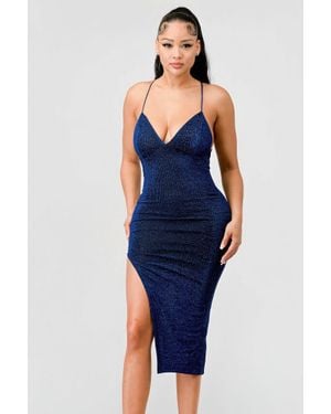 TRUEDAMES Metallic Glitter Sweetheart Dress - Blue