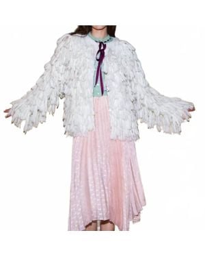 Lingua Franca Cher All Over Fringe Alpaca Jacket - White