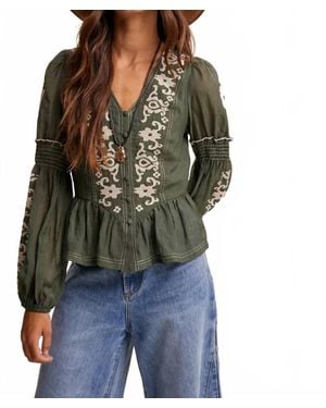 Listicle Embroidered Peplum Blouse - Multicolor