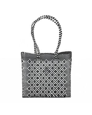 Lolas Bag Medium Handmade Aztec Regular Strap Tote Bag - Black