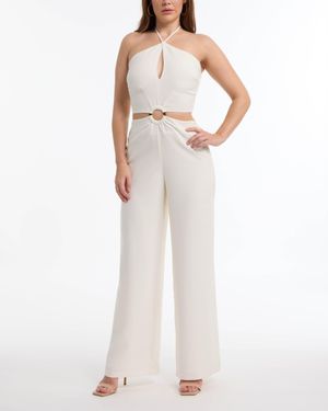 Bebe Wide Leg Halter Jumpsuit With Keyhole Detail - White