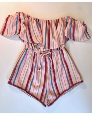 Vintage Havana Girl's Off Shoulder Romper - Red