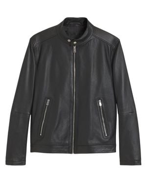 BOSS Stand Collar Lambskin Leather Jacket - Black