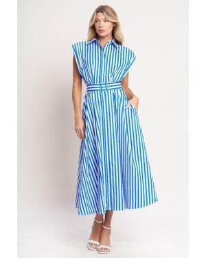 TRUEDAMES Bistro Stripe Woven Midi Dress - Blue