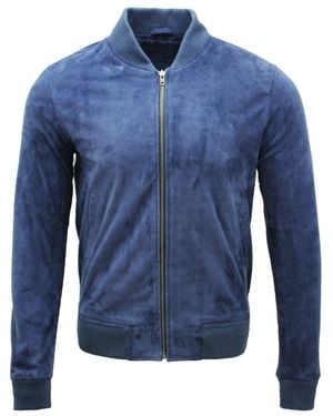 Infinity Leather Varsity Soft Suede Bomber Jacket - Blue