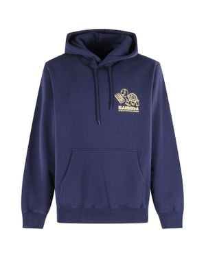 Edwin Maritim Kamera Turtle Printed Cotton Hoodie - Blue