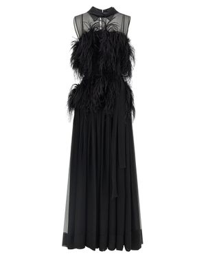 Alberta Ferretti Chiffon And Feather Dress - Black