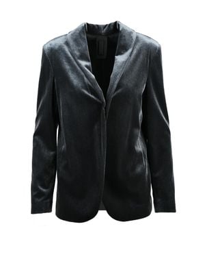 BLACK 961 Velvet Stretch Jacket With Open Front Design And Structured Collar - Black