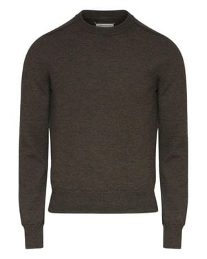 Maison Margiela Crew Neck Sweater With Elbow Patches And Fitted Waist - Green