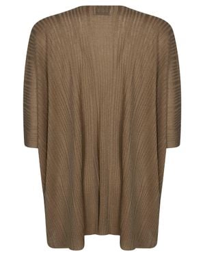 Alpha Studio Ribbed Knit Open Front Cardigan - Brown
