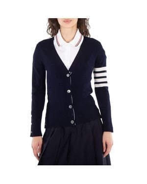 Thom Browne Ladies Cashmere 4-Bar Classic V-Neck Cardigan - Blue