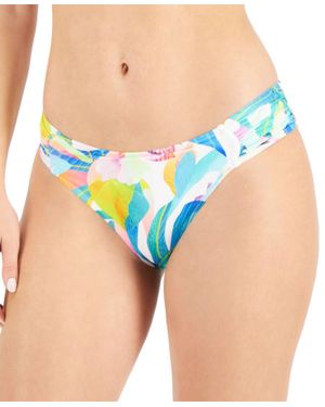 La Blanca Printed Ruched-Side Hipster Bikini Bottoms - Blue