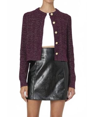 French Connection Lurex Tweed Knit Cardigan - Purple