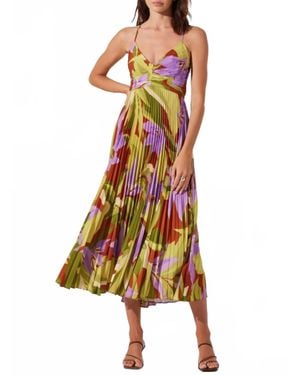 Astr Blythe Floral Plisse Midi Dress - Multicolor