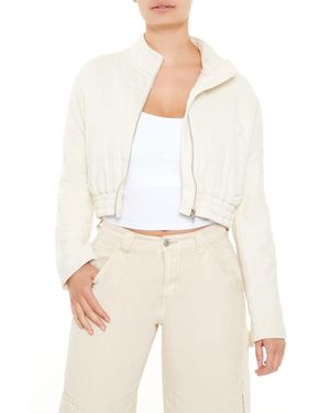 Forever 21 Quilted Zip-Up Cropped Jacket - White