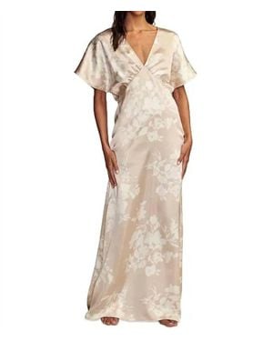 Lucky Brand Printed Batwing Sleeve Satin Dress - Natural