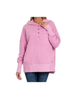 Zenana Half Button Hoodie - Pink