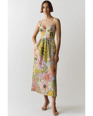 FARM Rio 100% Linen Printed Midi Dress - Orange