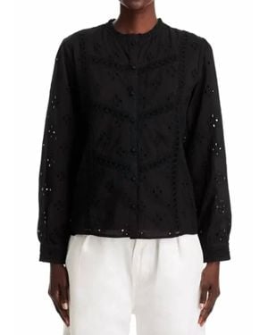 Koko + Mason Long Sleeve Eyelet Top - Black