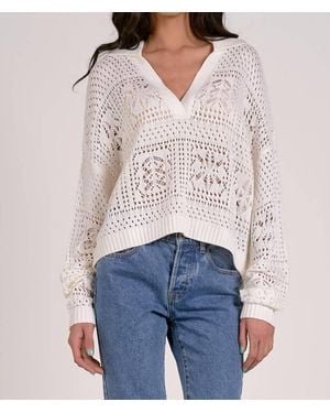 Elan Crochet Polo Top - White