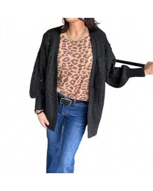 Eesome Long Waist Crochet Cardigan - Black