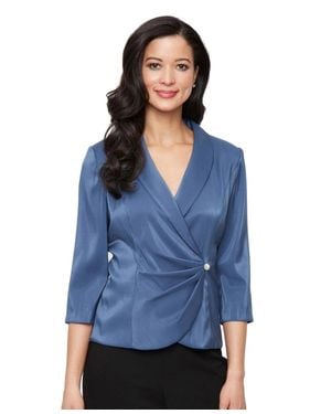 Alex Evenings Top Asymmetrical Wrap Shawl Collar Blouse Pall21 - Blue