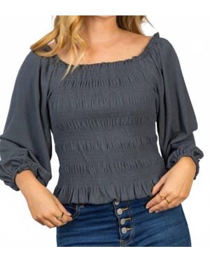 White Birch Smocked & Ribbed Top - Gray