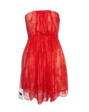 Tibi Strapless Lace Dress - Red