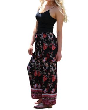 Angie Border Print Floral Pant - Black
