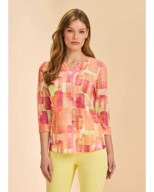 Fdj 3/4 Sleeve Notch Neck Top - Orange