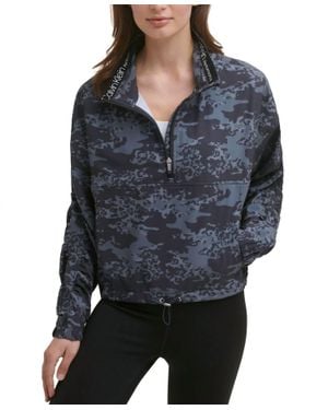 Calvin Klein Printed Funnel-Collar Top - Black