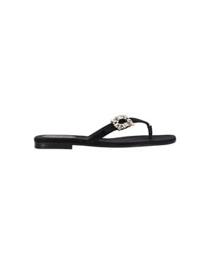 Roger Vivier Satin Crystal Slides Sandals - White
