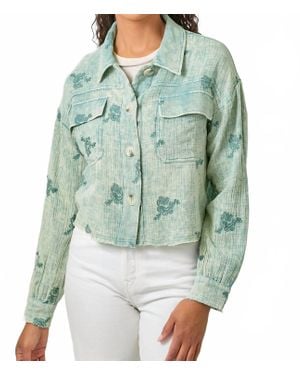 Mystree Catalina Floral Gauze Embroidery Button Up Top - Green