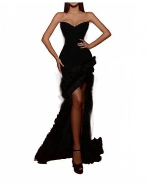 Tarik Ediz Long Asymmetrical Evening Gown - Black