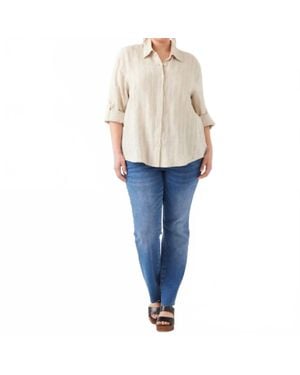 Karen Kane Stripe Linen Roll-Tab Shirt - Blue