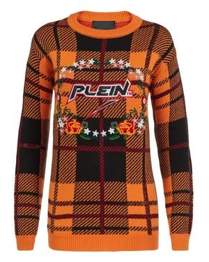 Philipp Plein Pullover Round Neck Ss Tartan - Orange