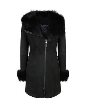 TruClothing Toscana Sheepskin Suede Hood Jacket - Black