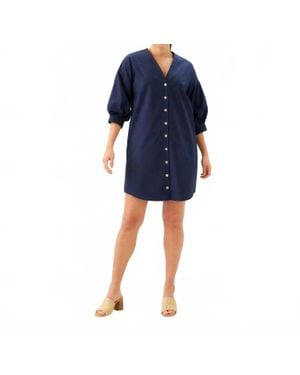 Karen Kane Lantern Sleeve Button-Front Dress - Blue