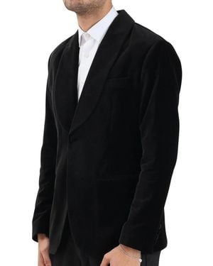 SELECTED Tailored Shawl Collar Cotton Velvet Blazer - Black