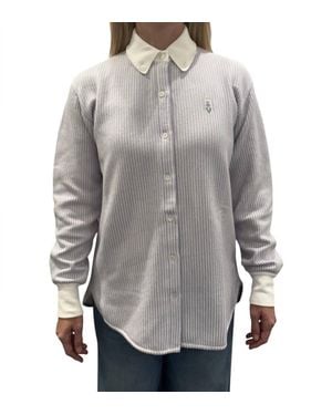 Barrie Striped Long Sleeve Overshirt - Gray