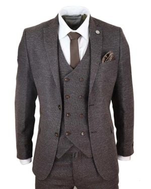 Oliver Tweed Wool 3 Piece Suit Double Breasted Tweed Peaky Blinders 1920 - Black