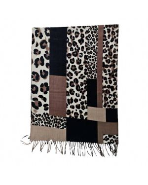 Coco + Carmen Leopard Block Print Fringe Scarf - Black