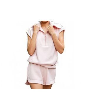 Rae Mode Modal Short Sleeve Quarter Zip Sleeveless Top - Pink