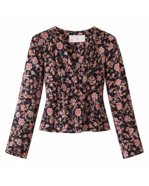 CISSA Puff Floral Top - Black