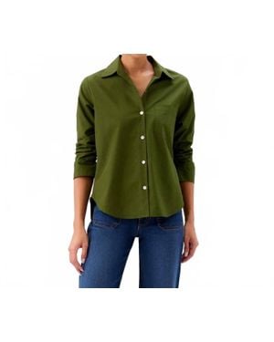 Karen Kane Ruched Sleeve Button-Up Shirt - Green