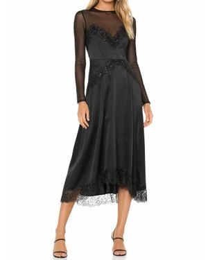 The Kooples Sheer Lace Beaded Long Sleeve Midi Dress - Black
