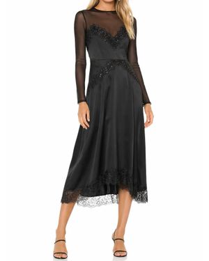 The Kooples Sheer Lace Beaded Long Sleeve Midi Dress - Black