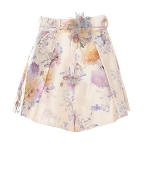 Zimmermann Ivory Luna Tuck Floral Shorts - Pink